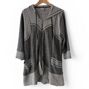 Distinct  Zip Hoodie Tunic Raw Edge Cotton Blend Artsy Lagenlook XL